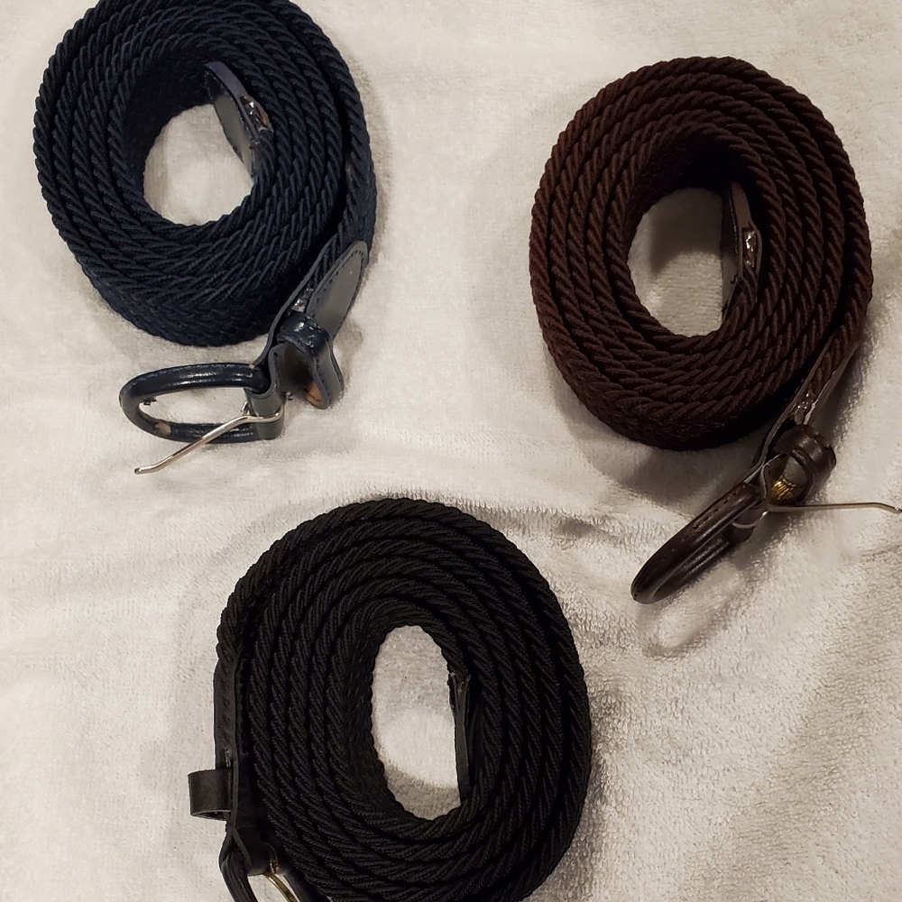 Set of three womens braided elastic stretch belts 3X, XXX-Large